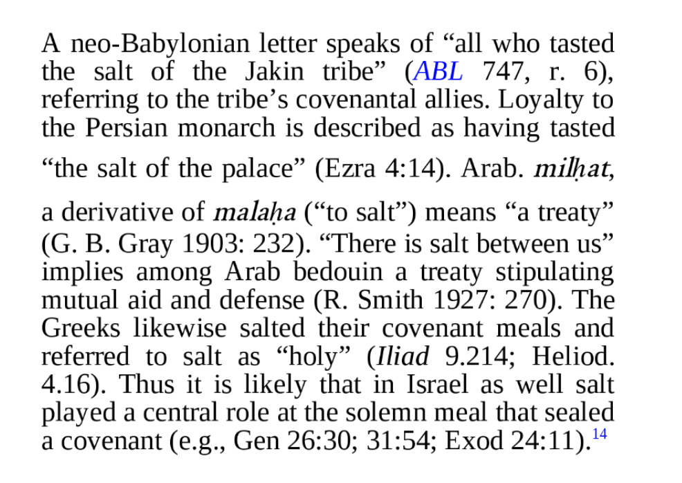 a picture of text from Gane, R. (2011). Leviticus, Numbers. United States: Zondervan about salt
