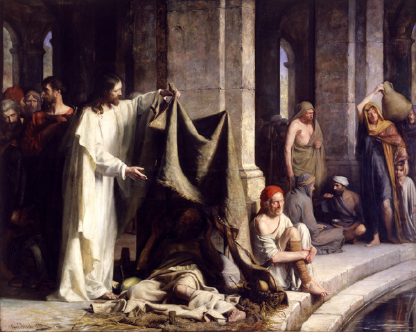 Jesus healing the sick illustrating that he is gentle and compassionate.