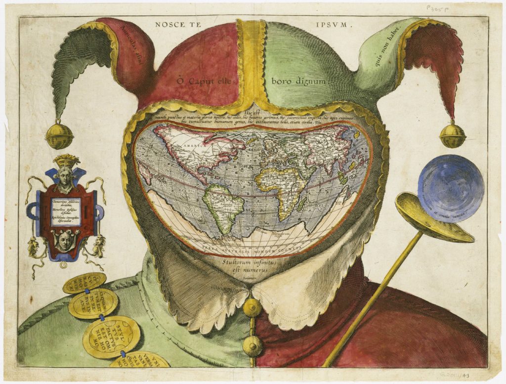 The picture is a fool's or jester's cap with a world map where the face would be - representing fool, April fool's day.