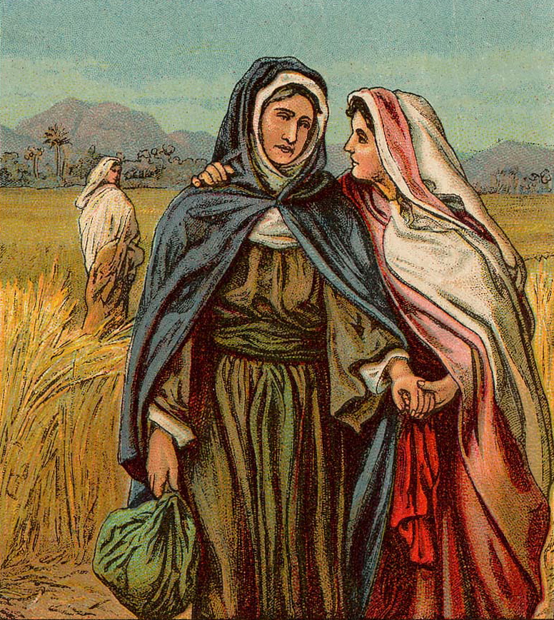 A picture of Ruth clinging to Naomi, choosing to follow her to Judah, and to worship her God.