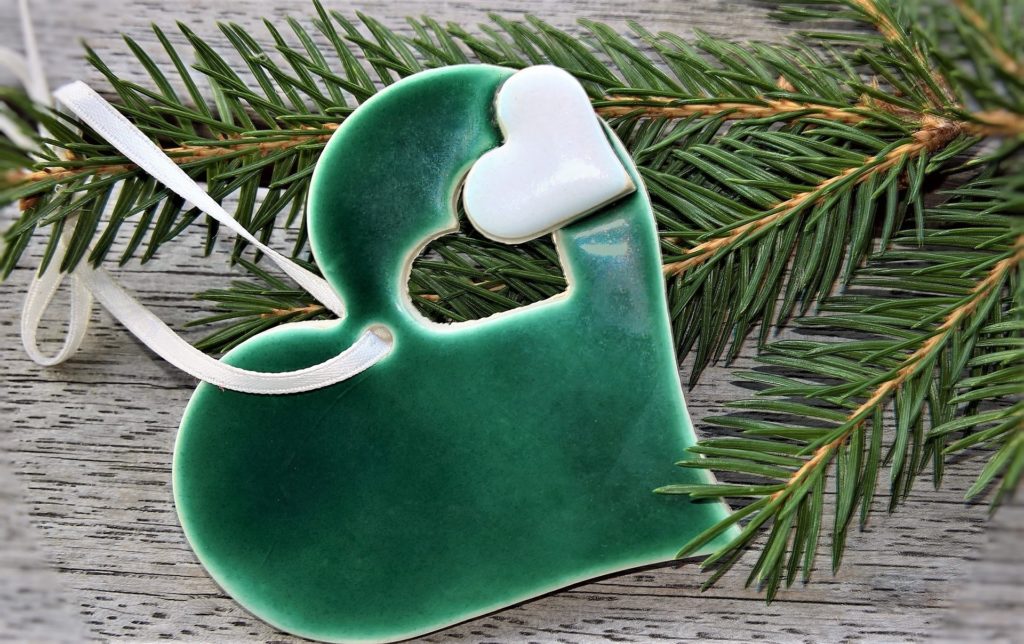 Christmas ornament showing a large heart with a smaller heart cut out ... the Spirit of God enlarges our hearts.