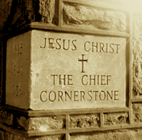 Picture of cornerstone with inscription Jesus Christ, The Chief Cornerstone